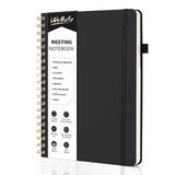 WEMATE Simplified Meeting Notebook for Work with Action Items 200 Pages, Office Supplies for Project Planner, PU Leather Hardcover Meeting Notes Notebook for Work, B5 (10" × 7")
