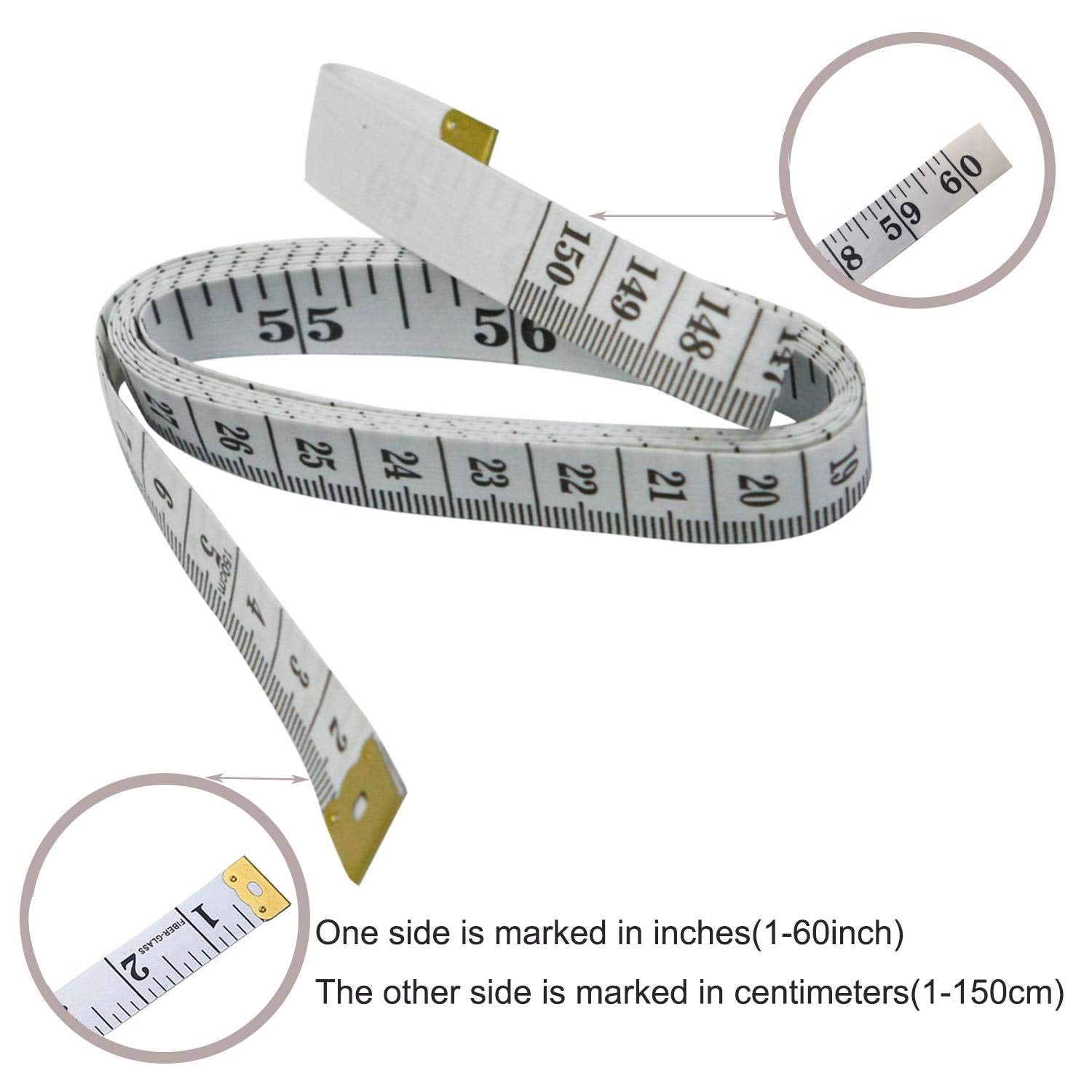 GDMINLO_Soft_Tape_Measure_Double_Scale_Body_Sewing_Flexible_Tailor_Craft_Vinyl_Ruler_for_Weight_Loss_Medical_Body_Measurement,_Has_Centimetre_Scale_on_Reverse_Side_60-inch（White）