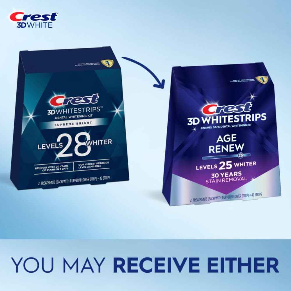 Crest 3D Whitestrips Age Renew – Teeth Whitening Kit, 21 Treatments, Each with 1 Upper/1Lower, 42 Strips – Crest 3DWhite Teeth Whitening Strips