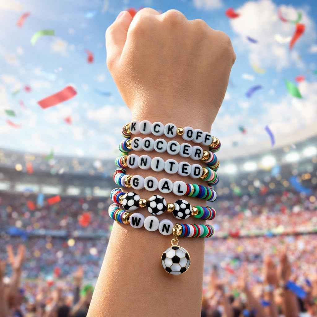 OHOME Soccer Mom Essentials - 6 Pack Soccer Bracelets | Soccer Party Favors - 2026 World Game Cup Merchandise Jewelry Accessories Outfits for Women Men - Soccer Gifts for Fans Players Coaches Team