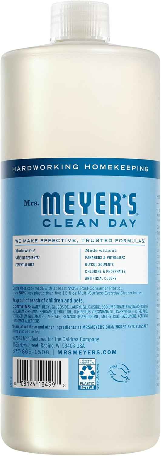 Mrs. MEYER'S CLEAN DAY Multi-Surface Everyday Concentrate, Rain Water Scent, 32 Fl Oz Bottle