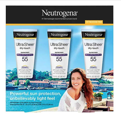 Neutrogena Ultra Sheer Dry-Touch Sunscreen For Face & Body, Broad Spectrum UVA/UVB Protection, Lightweight Water Resistant & Non-Greasy, Travel Size Sunscreen