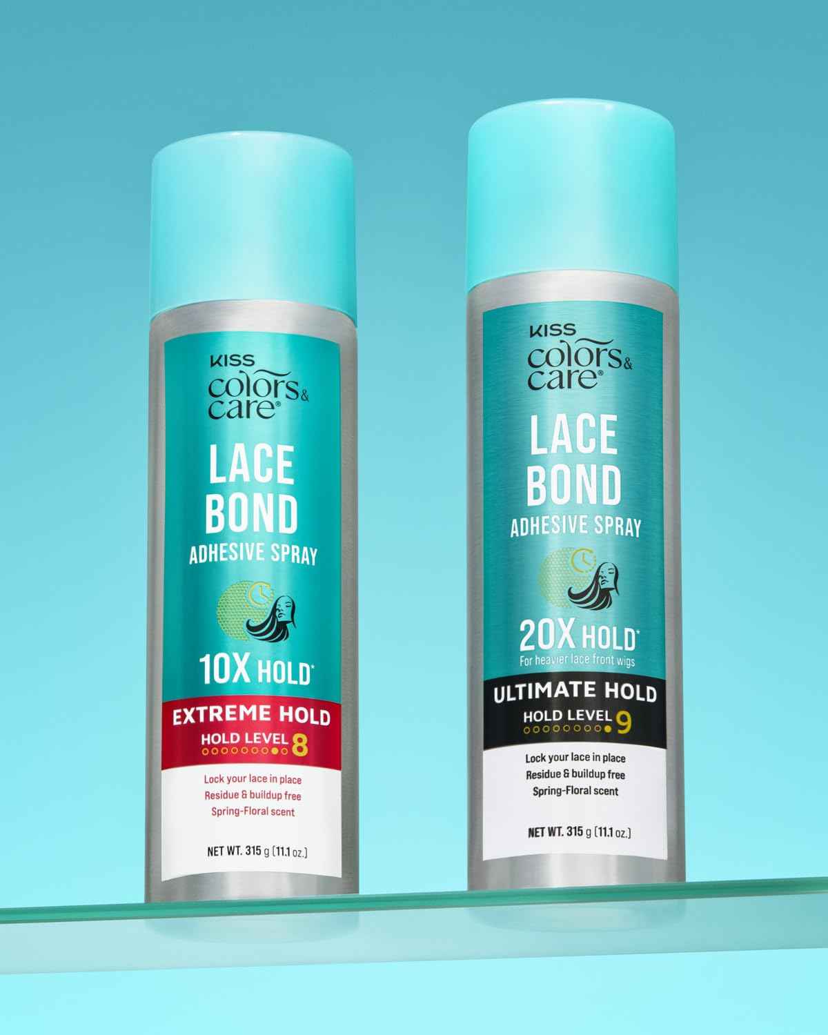 KISS Colors & Care Lace Bond Adhesive Spray Ultimate Hold 11.1 oz. - Adhesive for Lace Frontals, Sweat Proof, Water-Resistant, Fast Drying, Efficient Nozzle, Convenient, Super Secure for All Day