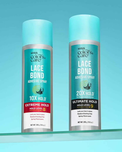 KISS Colors & Care Lace Bond Adhesive Spray Ultimate Hold 11.1 oz. - Adhesive for Lace Frontals, Sweat Proof, Water-Resistant, Fast Drying, Efficient Nozzle, Convenient, Super Secure for All Day