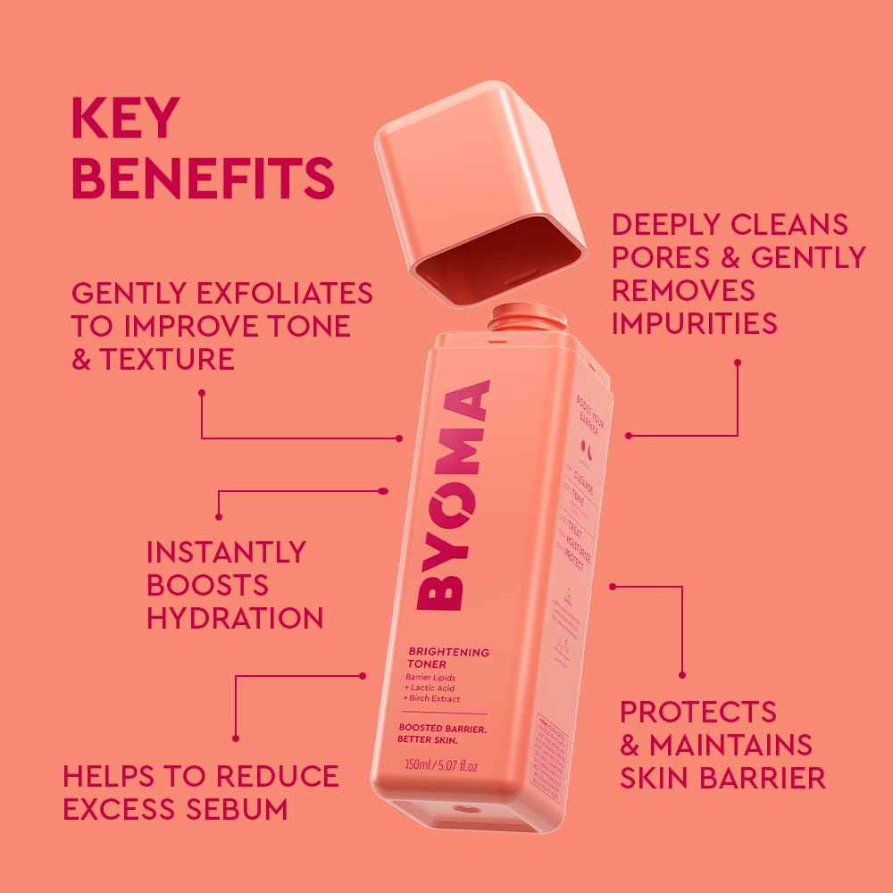 BYOMA Brightening Toner - Gently Exfoliating & Hydrating Facial Treatment with Lipids & Lactic Acid - Alcohol-Free for Barrier Repair - 5.07 Fl. Oz