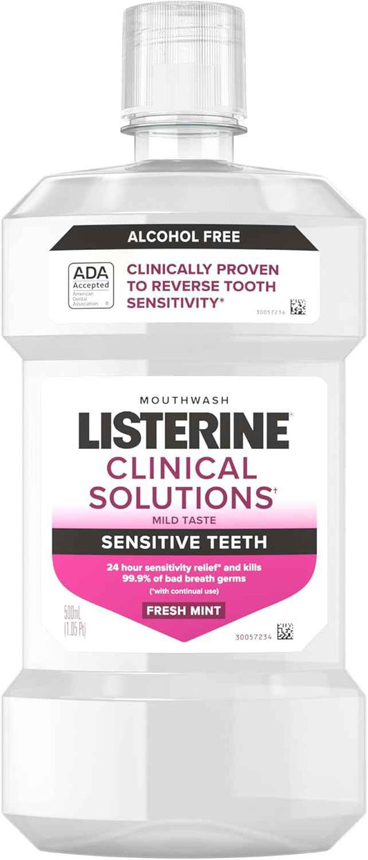 Listerine Clinical Solutions Sensitive Teeth Alcohol Free Mouthwash, Fresh Breath Dental Mouthwash Provides Protection & Relief from Tooth Sensitivity Pain, Daily Fresh Mint Oral Rinse