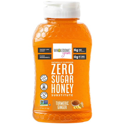 Wholesome Yum Turmeric Ginger Zero Sugar Honey Substitute (Keto) - Natural Sugar Free Honey Alternative With Monk Fruit &amp;amp; Allulose - 0 Net Carbs, Non-GMO, Gluten Free, No Aftertaste (11 oz)