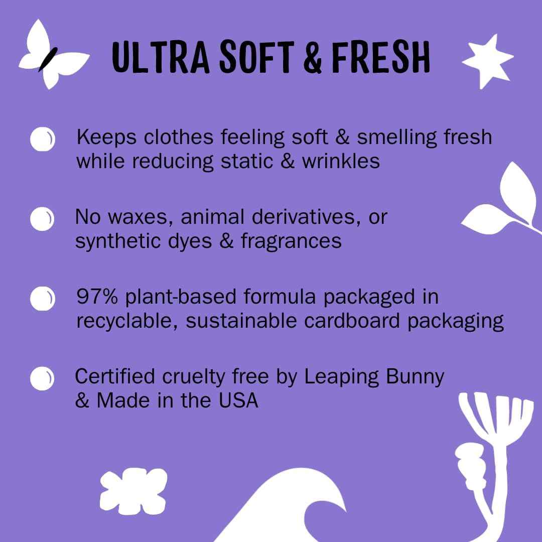 Molly's Suds Fabric Softener Dryer Sheets for Sensitive Skin | Plant-Based Static Reducer, Plastic-Free Packaging
