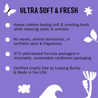 Molly's Suds Fabric Softener Dryer Sheets for Sensitive Skin | Plant-Based Static Reducer, Plastic-Free Packaging