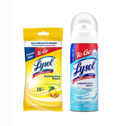 Lysol To Go Bundle - 1.5 Ounce Crisp Linen Disinfectant Spray and Lemon Lime Disinfecting Wipes Flat Pack
