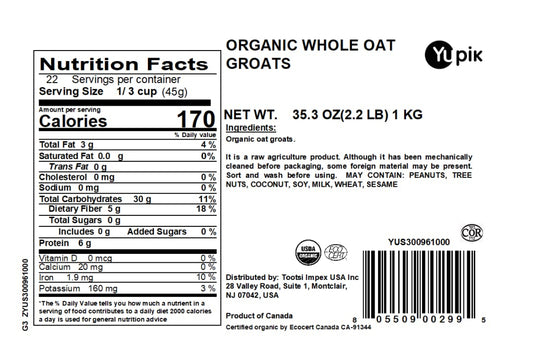 Yupik_Organic_Whole_Oat_Groats,2.2_lb_(35.2_oz),_Non-GMO,_Vegan,_Kosher,_Raw,_Whole_Grain_Oats,_Salt-Free,_Nutty_Flavor,_Good_Source_of_Fiber,_Ideal_for_Baking_&_Cooking
