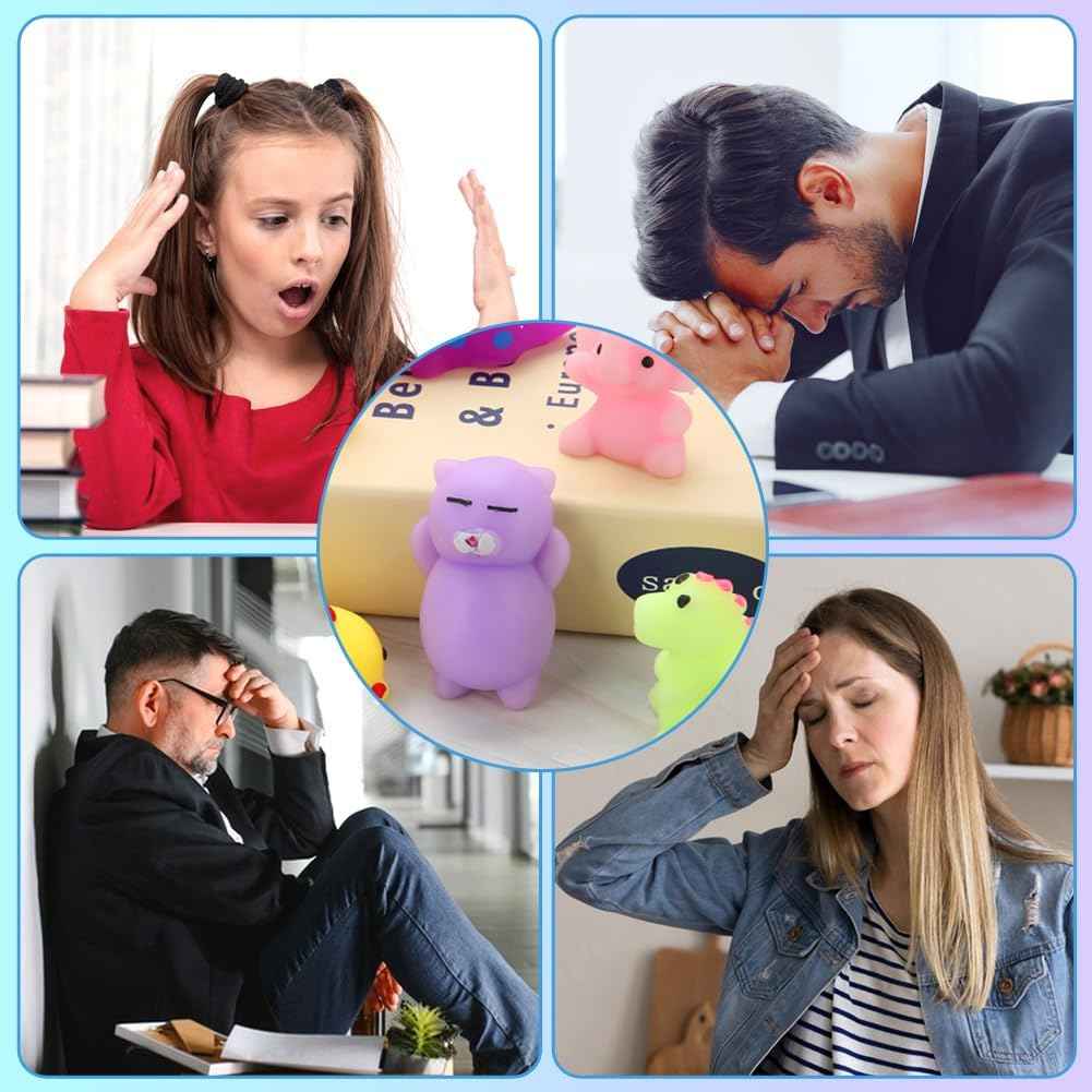 KINGYAO Squishies Squishy Toy Party Favors for Kids Mochi Squishy Toy moji Kids Mini Kawaii squishies Mochi Stress Reliever Anxiety Toys Easter Basket Stuffers fillers with Storage Box