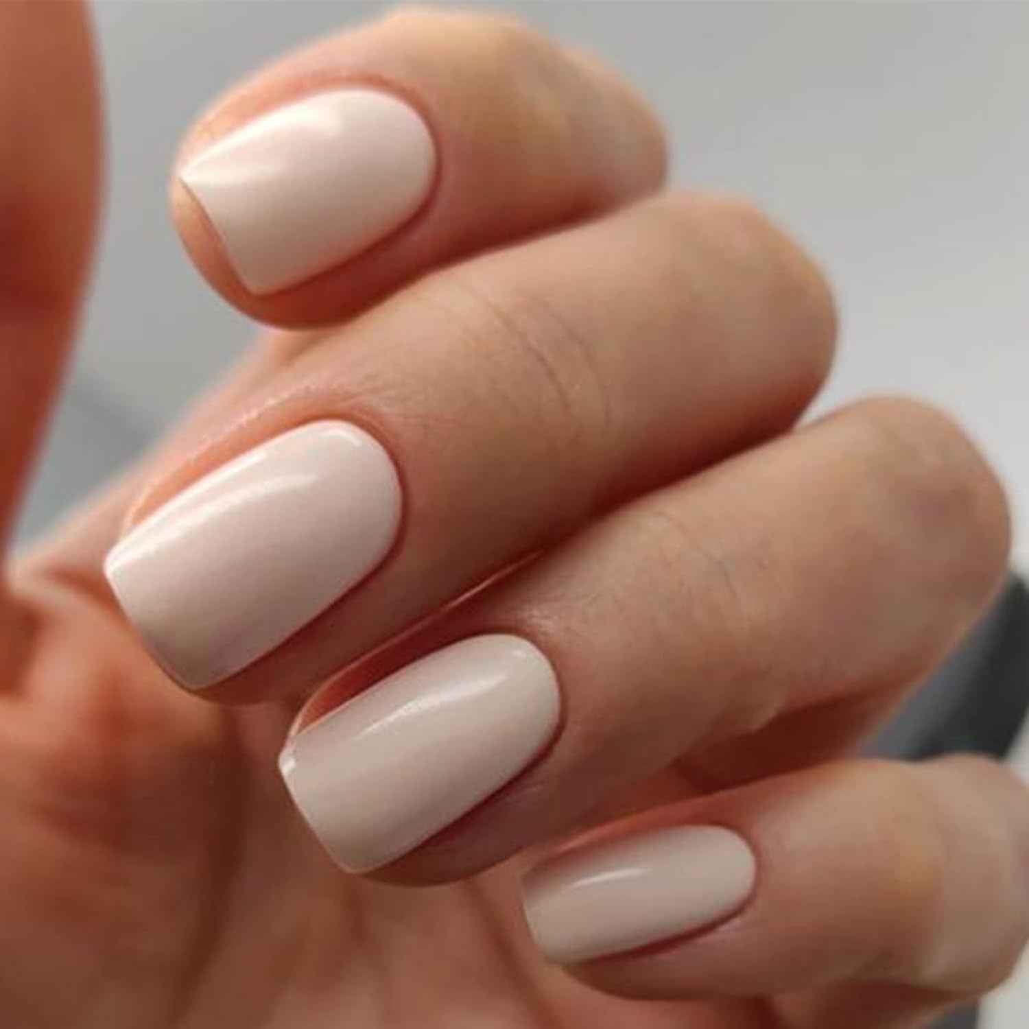 Modelones White Press on Nails, Short Square Fake Nails, Reusable Nail Kit with Nail Glue Adhesive Tabs Mini Nail File, Summer Nails Press Ons 32Pcs 16 Sizes, Women Girl Gift