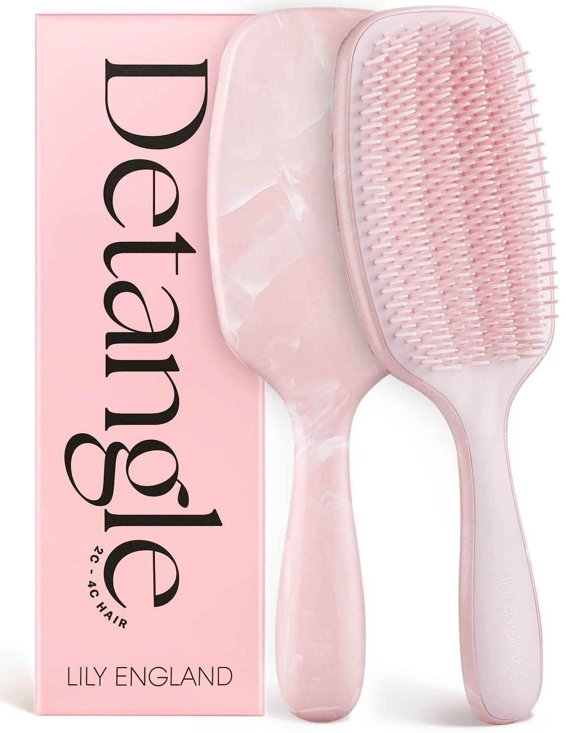 Lily England Detangling & Styling Brush - Pain-Free Brush for Curly Wet & Dry Hair With Flexible Bristles - Easy to Hold Brush for Women's 3c to 4c Curls