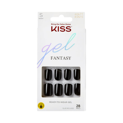 KISS Gel Fantasy, Press On Nails, Nail glue included, &amp;#39;Aim High&amp;#39;, Black, Short Size, Squoval Shape, Includes 28 Nails, 2g glue, 1 Manicure Stick, 1 Mini File