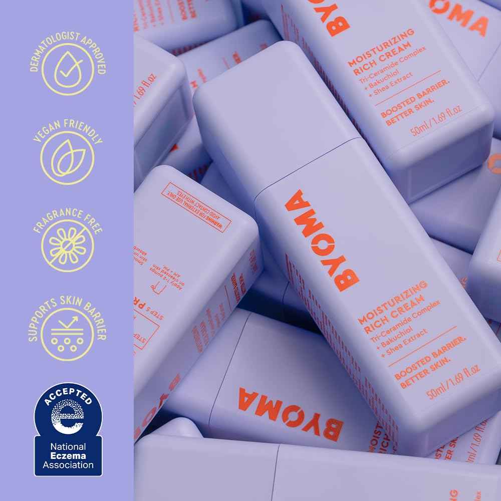 BYOMA Moisturizing Rich Cream - Barrier Repair Cream Face Lotion with Bakuchiol & Shea Extract - Ceramide Face Moisturizer for Dry Skin - Anti Wrinkle, Alcohol Free Face Moisturizer