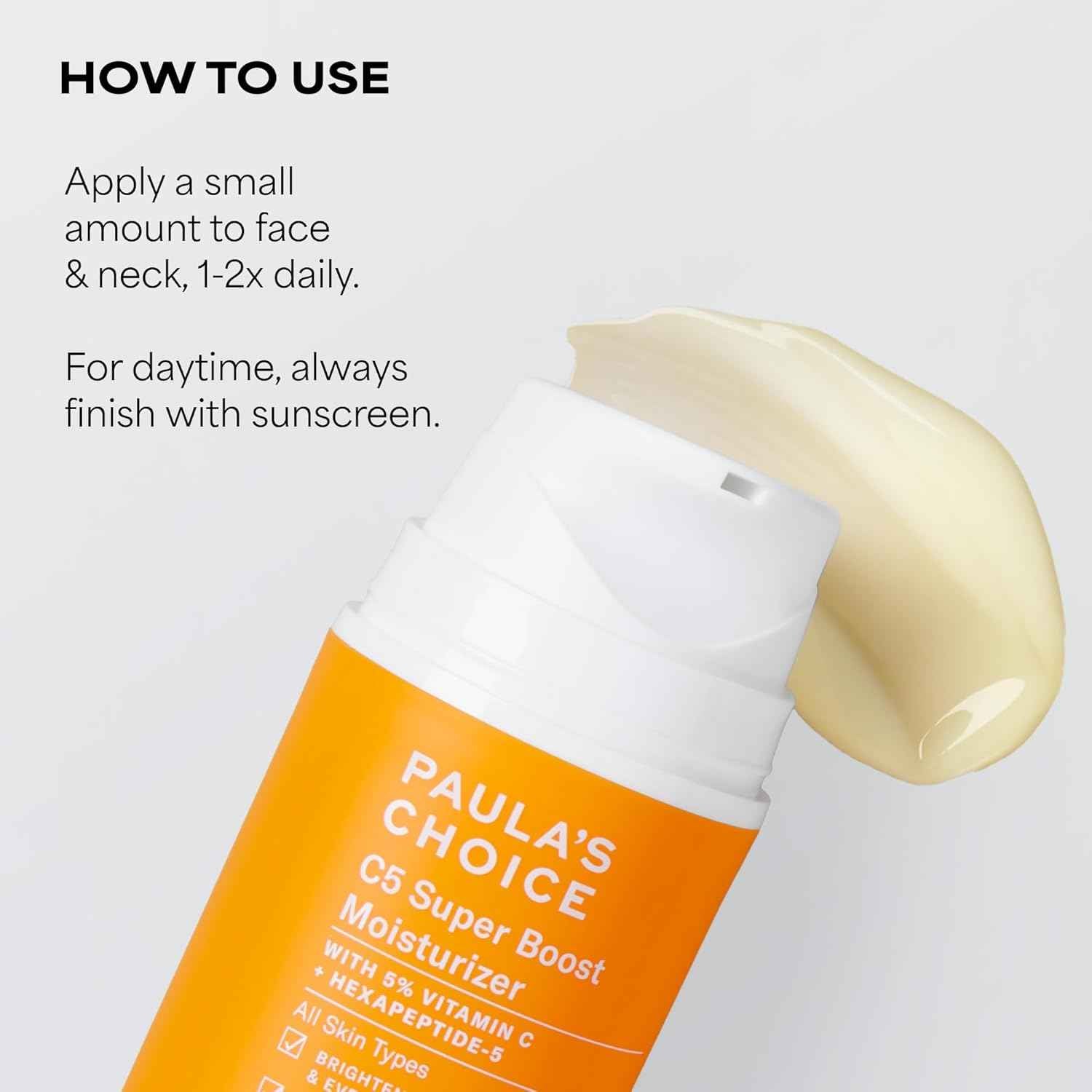 Paula's Choice C5 Super Boost Face Moisturizer with 5% Vitamin C & Squalane, Daily Face Lotion for Discoloration, Uneven Tone, Fine Lines & Breakout-Prone Skin, Fragrance-Free
