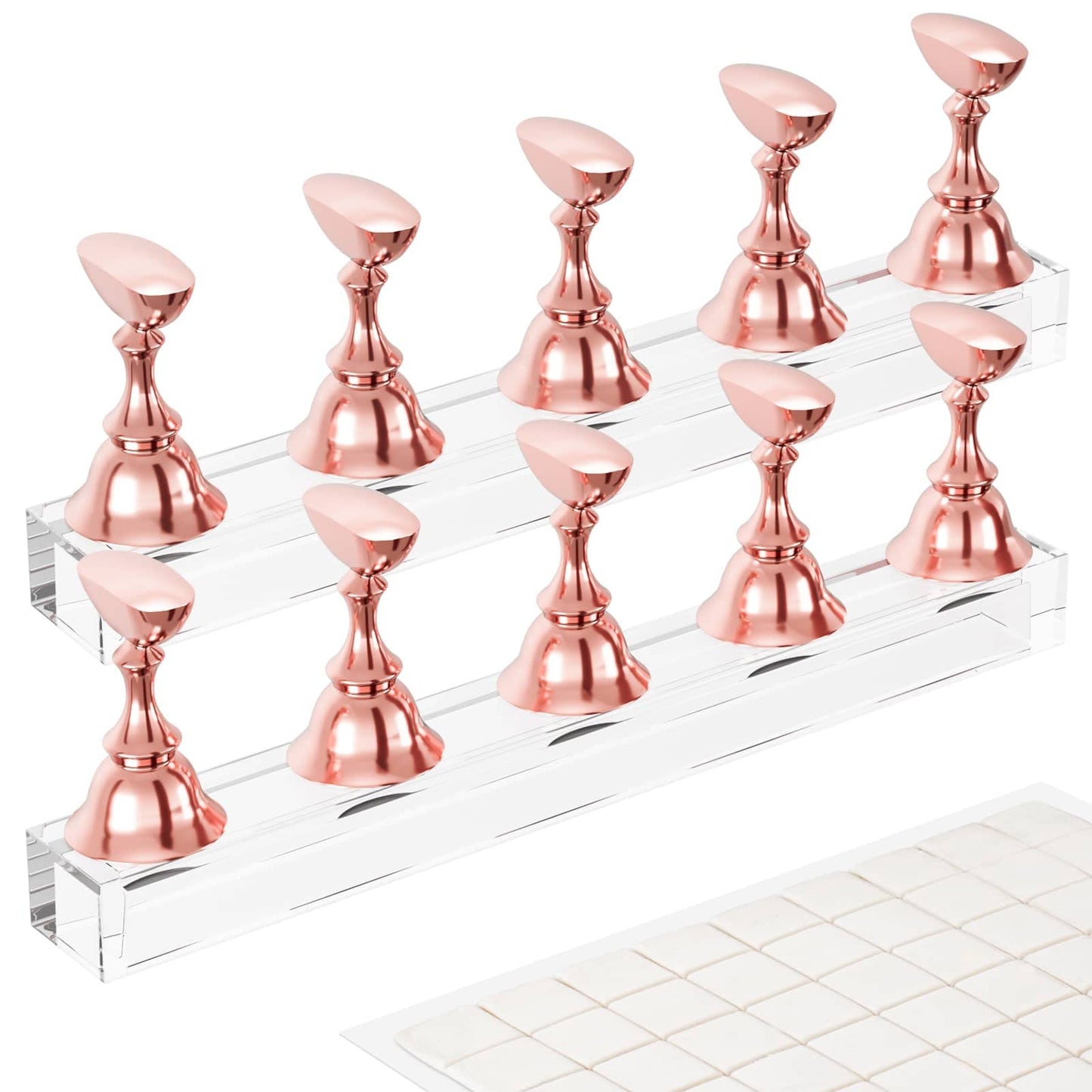 Difenni Nail Stand Acrylic Nail Art Display Stand Magnetic Nail Tips Practice Holder 54 Pcs Reusable Adhesive Putty for DIY Painting Nails Stand kit (Rose Gold)