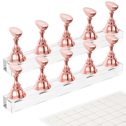 Difenni Nail Stand Acrylic Nail Art Display Stand Magnetic Nail Tips Practice Holder 54 Pcs Reusable Adhesive Putty for DIY Painting Nails Stand kit (Rose Gold)