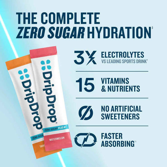 DripDrop Zero Sugar Plus - Sugar Free Hydration Packets- Single Serve Electrolytes Powder Drink Mix
