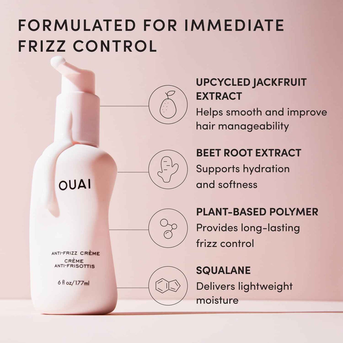 OUAI Anti Frizz Cream - Moisturizing Hair Cream with Frizz Control & Heat Protection - Provides Lasting Hydration with Jackfruit & Beetroot Extract - Paraben, Phthalate & Sulfate Free
