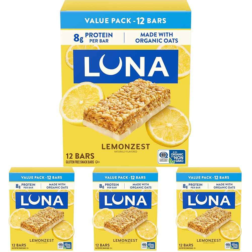LUNA Bar - LemonZest Flavor - Gluten Free Snack Bars - Non-GMO - Protein Bars - Made with Organic Oats