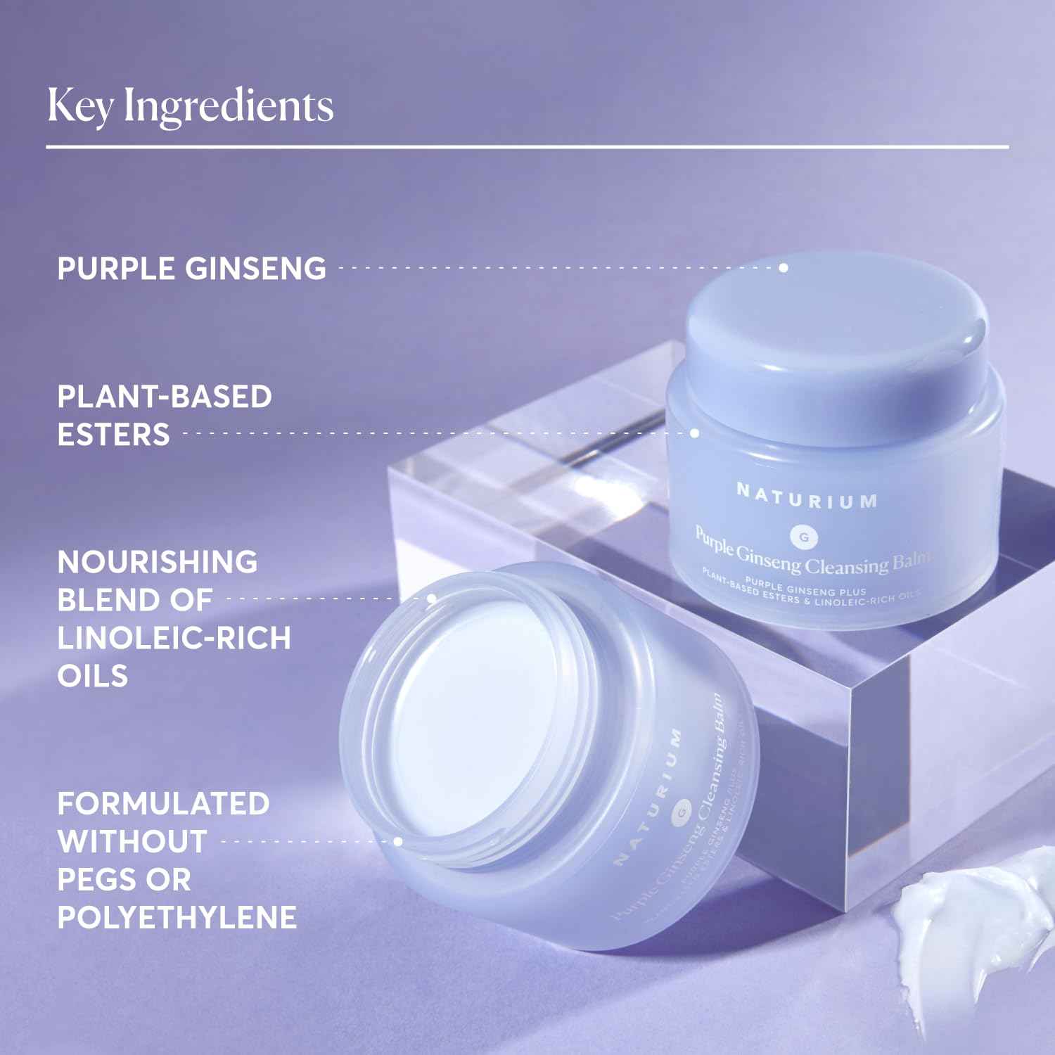 Naturium Purple Ginseng Cleansing Balm Plus Plant-Based Esters & Linoleic-Rich Oils, Smoothing Face Wash, 3.0 oz