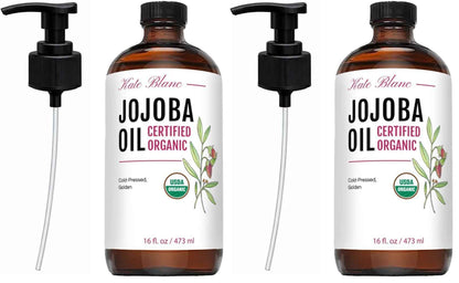 Kate Blanc Cosmetics Jojoba Oil Organic for Hair, Skin & Face (100% Pure, Cold Pressed, Unrefined, Natural, Hexane Free, Glass Bottle)
