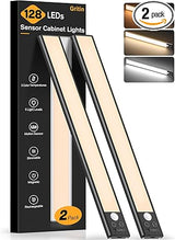 Gritin 10.2inch/ 14.7 inch Under Cabinet Lighting Rechargeable -84 LED Super Bright,3-Color& 5 Level Brightness,4 Modes,Motion Sensor,Long Lasting- Easy Installation Magnetic Under Cabinet Closet Lights -2 Pack