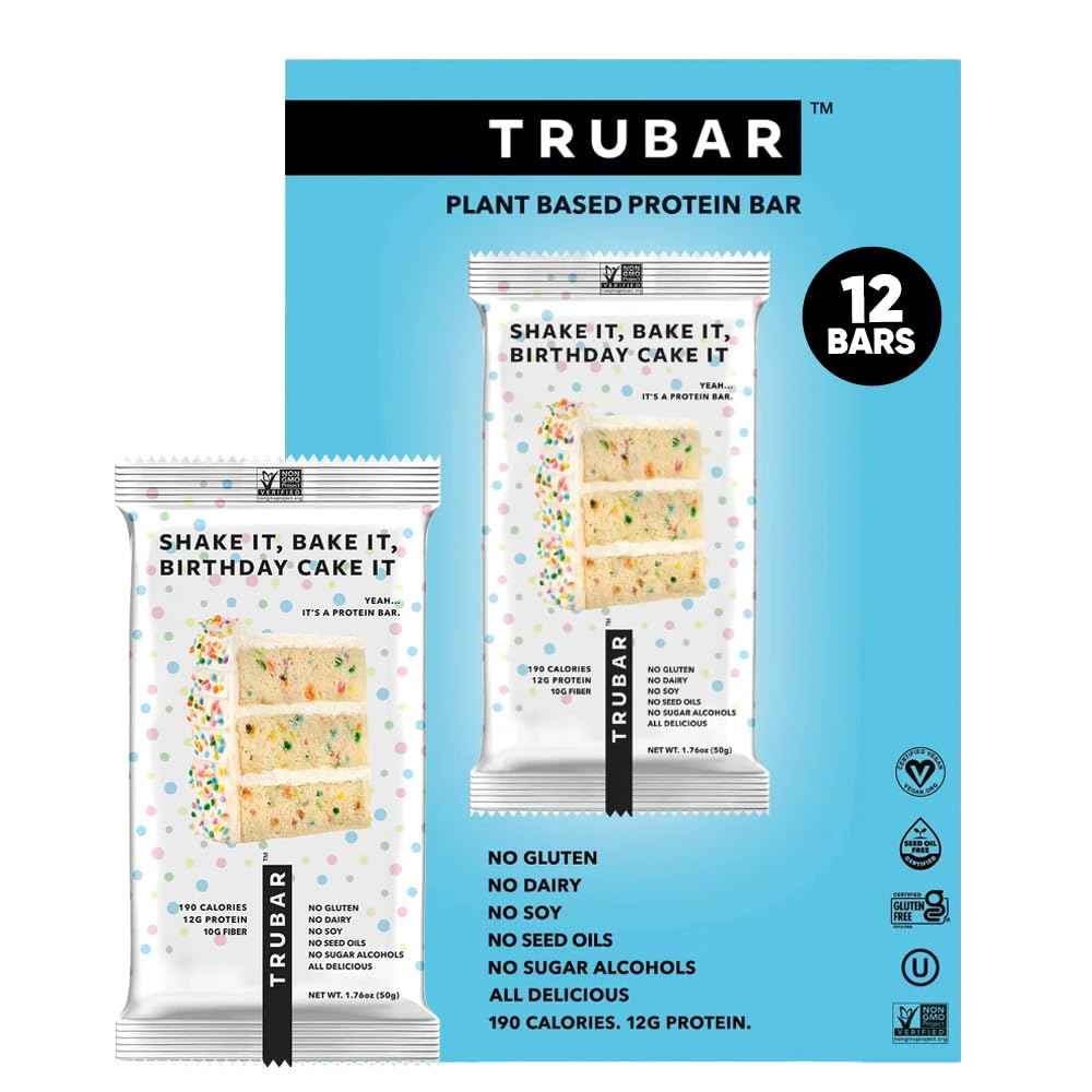 TRUBAR Vegan Protein Bar, Assorted Flavors, Gluten Free, Vegan Protein Snacks, 12G Plant-Based Protein, High Fiber, Healthy Protein Bars