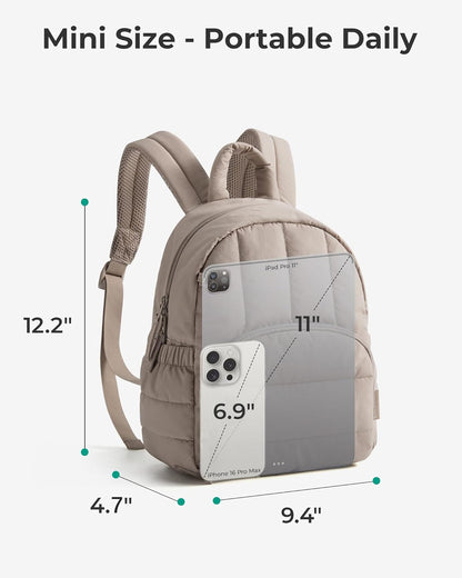 BAGSMART_Mini_Backpack_for_Women,_Lightweight_Puffer_Small_Backpack_Purse,_Quilted_Casual_Travel_Daypack,_Cute_Water-Resistant_Bookbag_for_Daily,_Brown