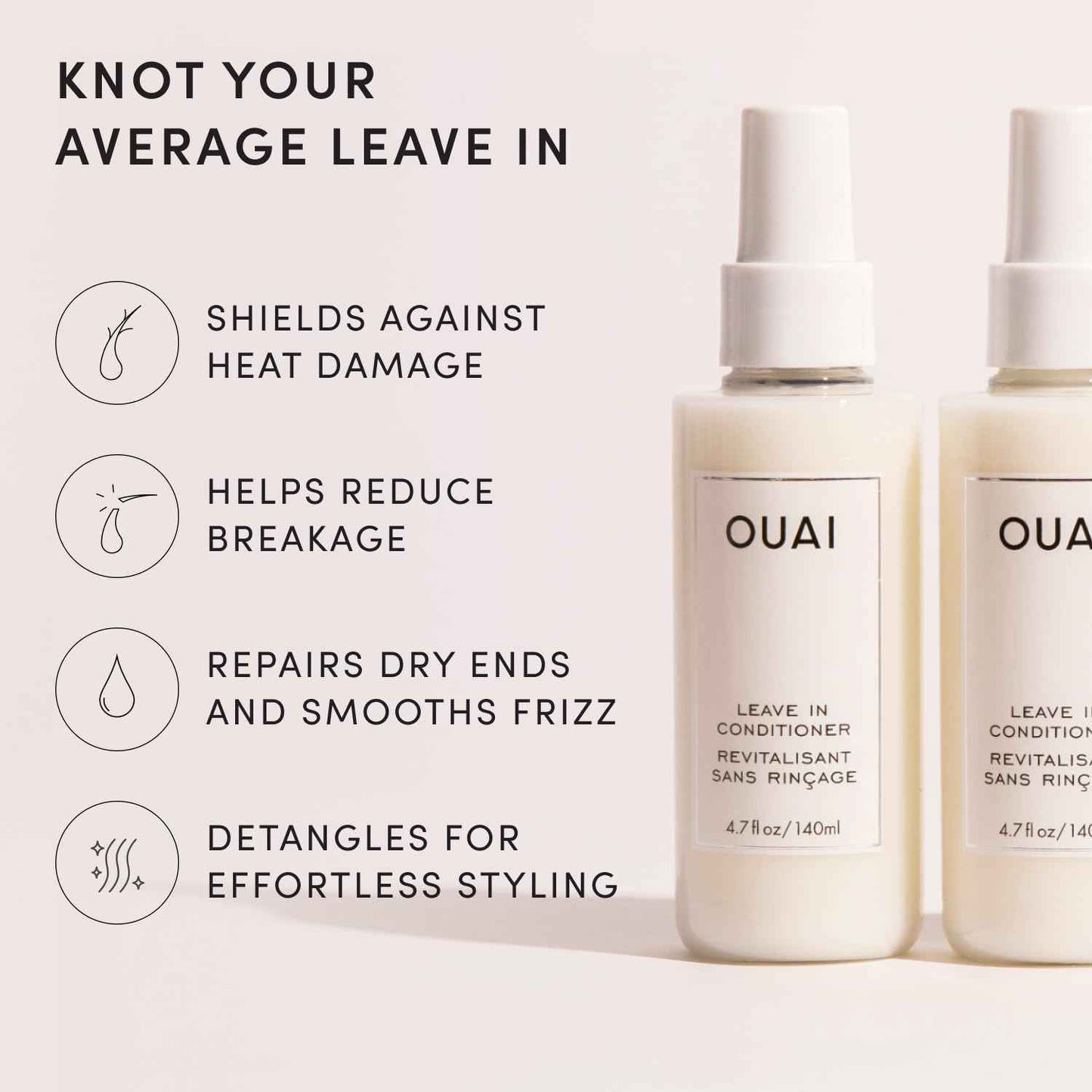OUAI Leave In Conditioner & Heat Protectant for Hair - Prep Hair for Styling or Use as Detangling Spray to Fight Frizz & Flyaways - No Parabens, Sulfates or Phthalates