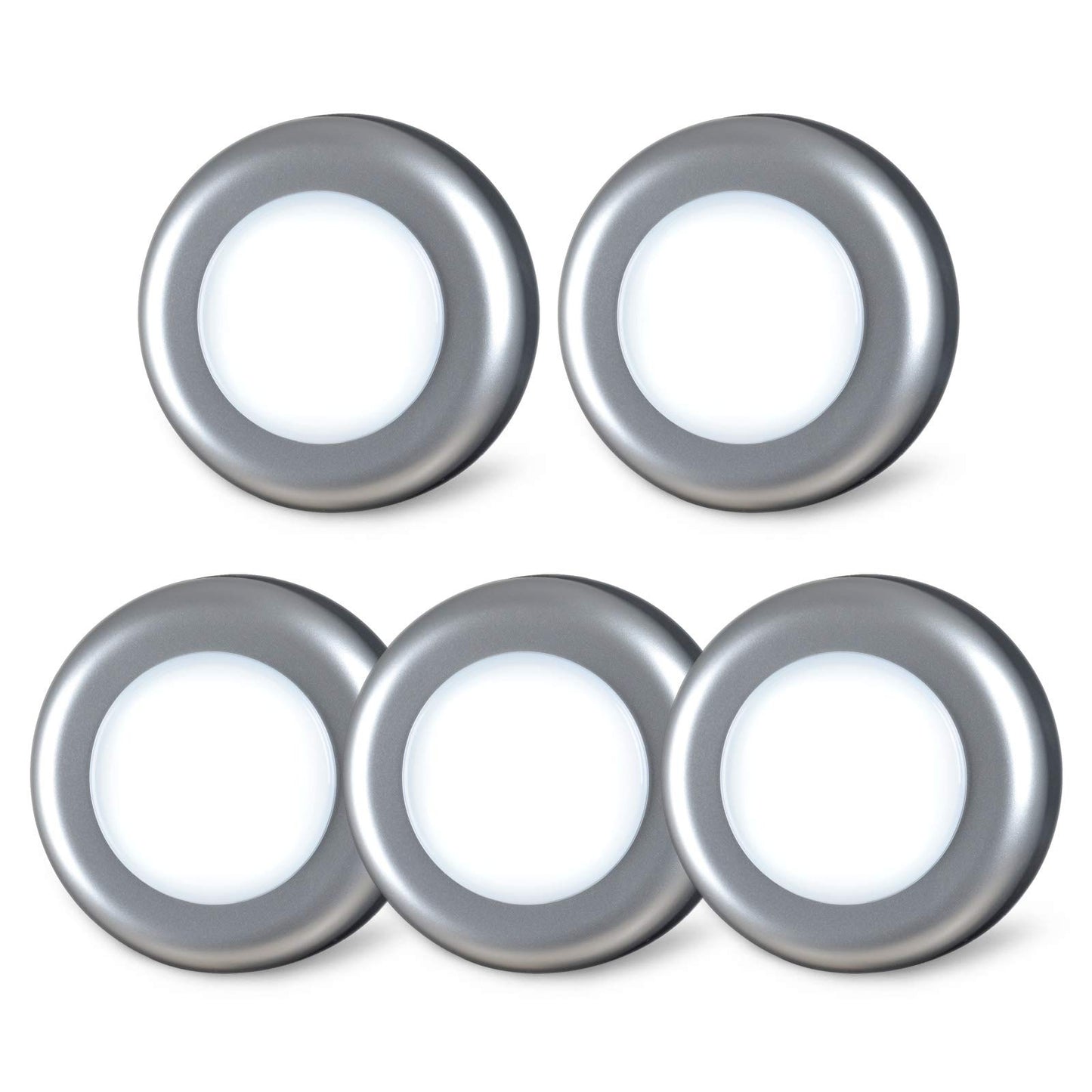 STAR-SPANGLED 5 Pack 2.8” Push Tap Lights, Stick on Touch Puck Lights AAA Battery Operated, LED Sticky Button Lights for Classroom, Kitchen, Under Cabinet, Closet (Sliver, Cool White)