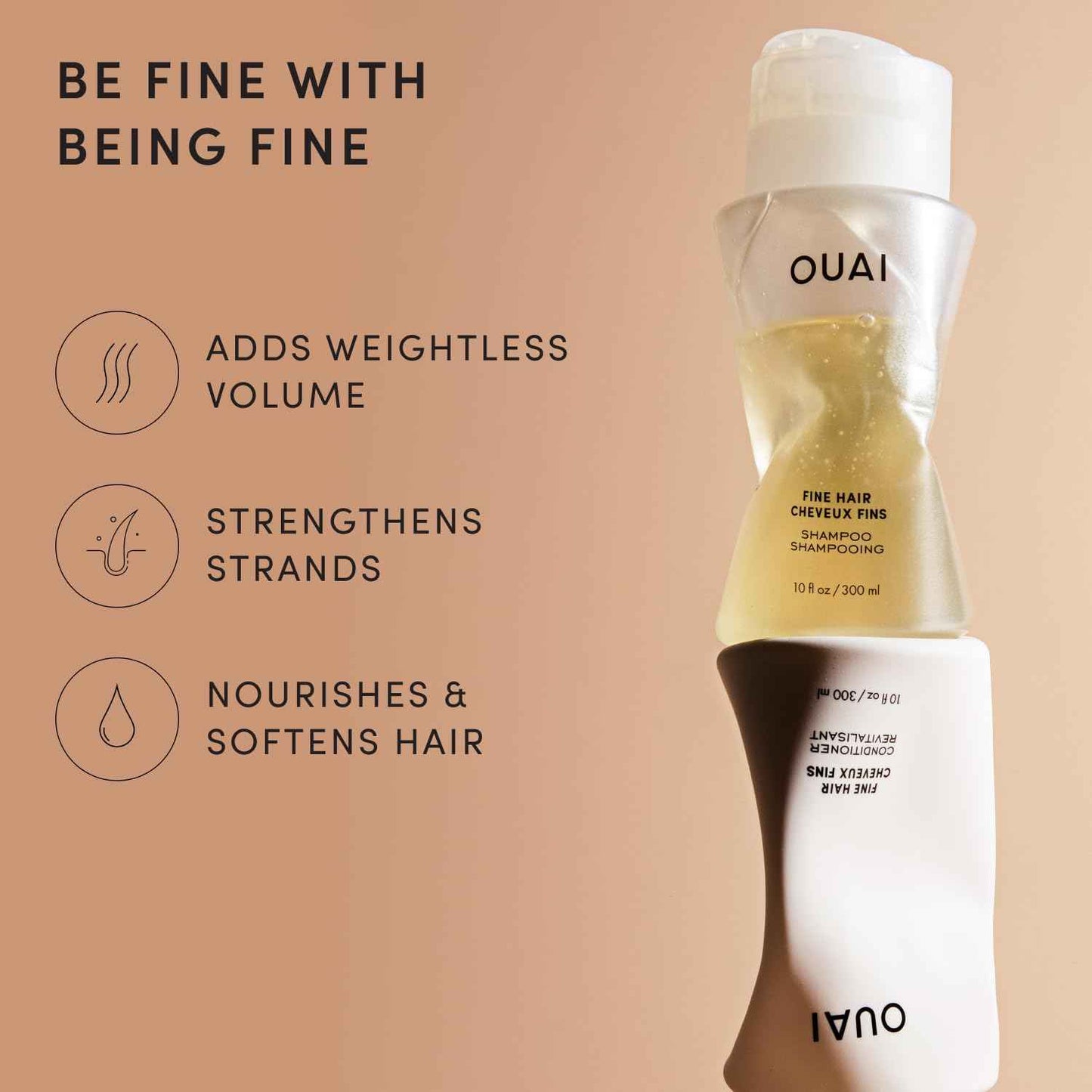 OUAI Fine Shampoo and Conditioner Set - Sulfate Free Shampoo and Conditioner for Women & Men - Made with Keratin, Marshmallow Root, Shea Butter & Avocado Oil - Free of Parabens & Phthalates (10 Fl Oz)