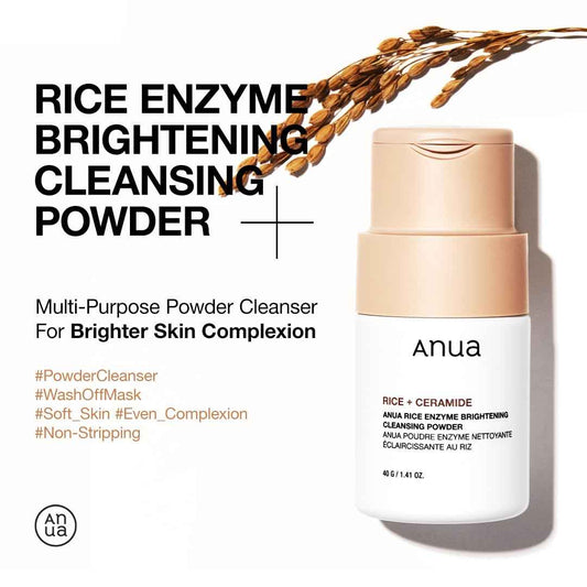 ANUA Rice Enzyme Brightening Cleansing Powder, Exfoliating Powder-to-Foam Cleanser, Smooth Texture & Clarity, Hydrating & Gentle Formula, Korean Skincare,1.41 fl.oz