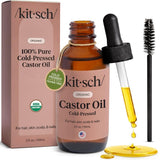 Kitsch Organic Castor Oil for Hair Growth - 100% Pure Castor Oil, Organic Cold Pressed Unrefined Glass Bottle for Face, Skin, Lashes, Brows, Scalp, Nails & Belly Button | Ideal Gifts for Women