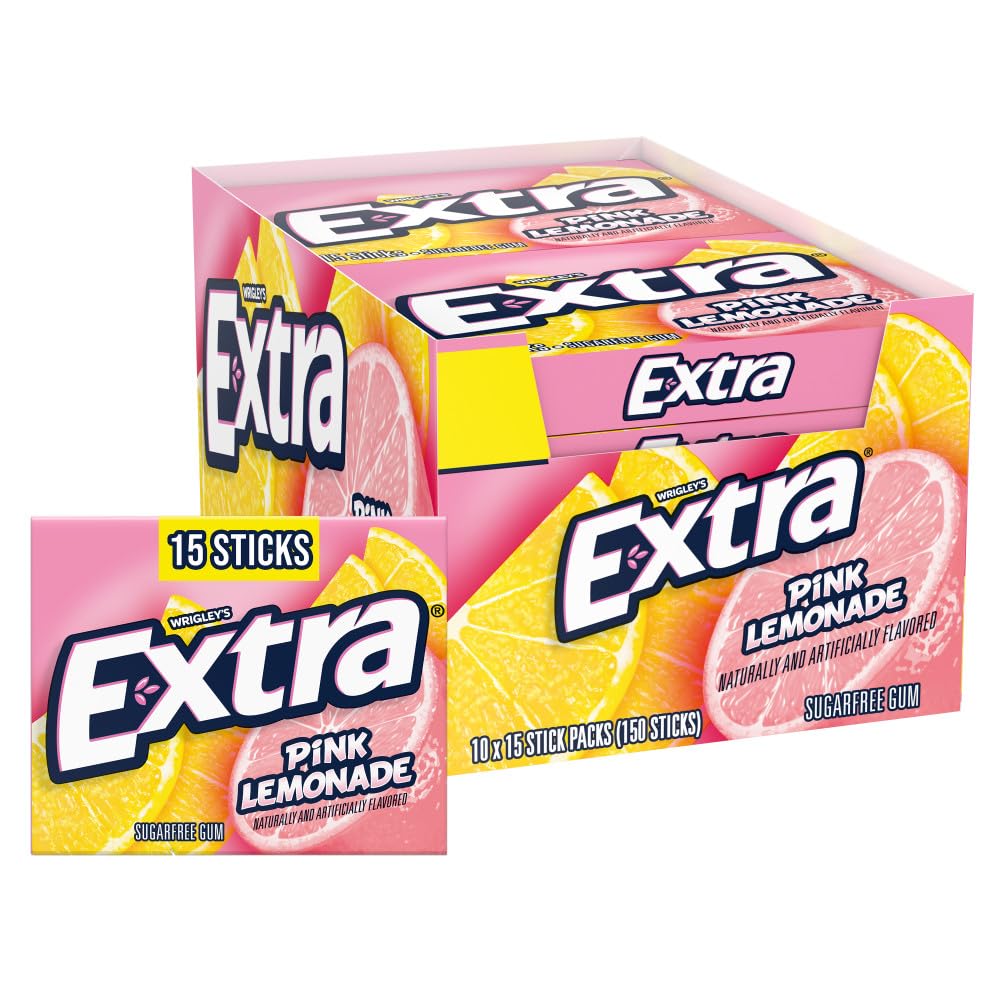 EXTRA Pink Lemonade Gum - Sugar Free Chewing Gum Bulk Pack, 10 Packs per Inner, Total 150 Sticks