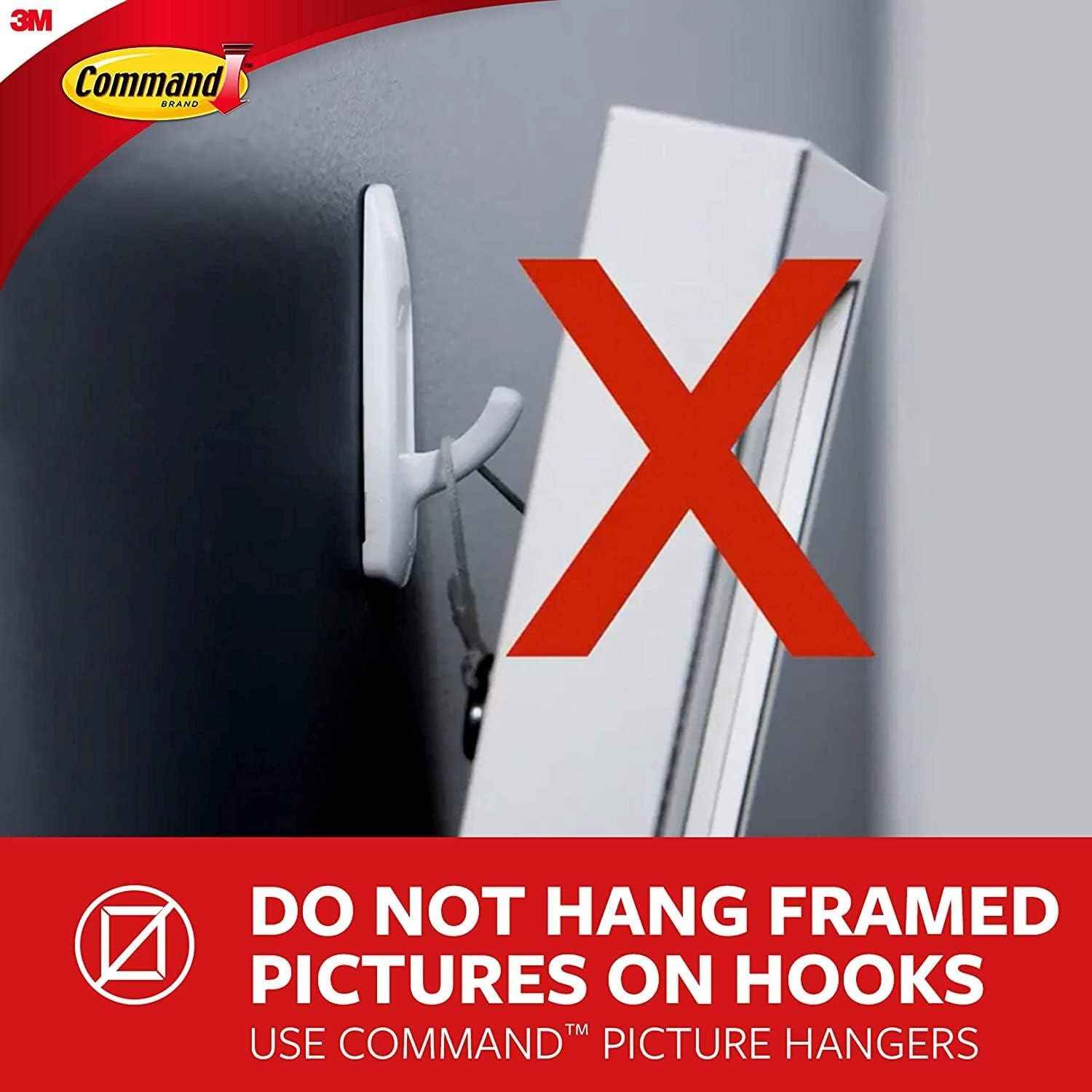 Command 15 Lb XL Heavyweight Wall Hook, Damage Free Hanging Wall Hook with Adhesive Strips, Heavy Duty Single Wall Hook for Hanging Back to School Organizers, 2 White Hooks and 8 Strips