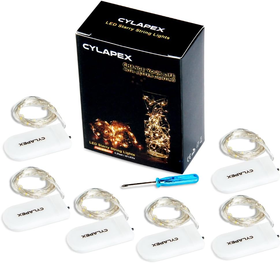CYLAPEX_6_Pack_Warm_White_Fairy_Lights_String_Battery_Operated_Fairy_Lights_Firefly_Lights_LED_Starry_String_Lights_7ft_20_LEDs_Silvery_Copper_Wire_for_Christmas_DIY_Decoration_Costume_Wedding_Party