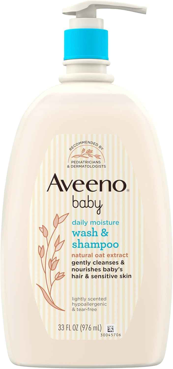 Aveeno Baby Daily Moisture Body Wash & Shampoo with Oat Extract, Hypoallergenic, Tear-Free, No Added Parabens, pH-Balanced Formula For Sensitive Hair & Skin, Baby Essentials