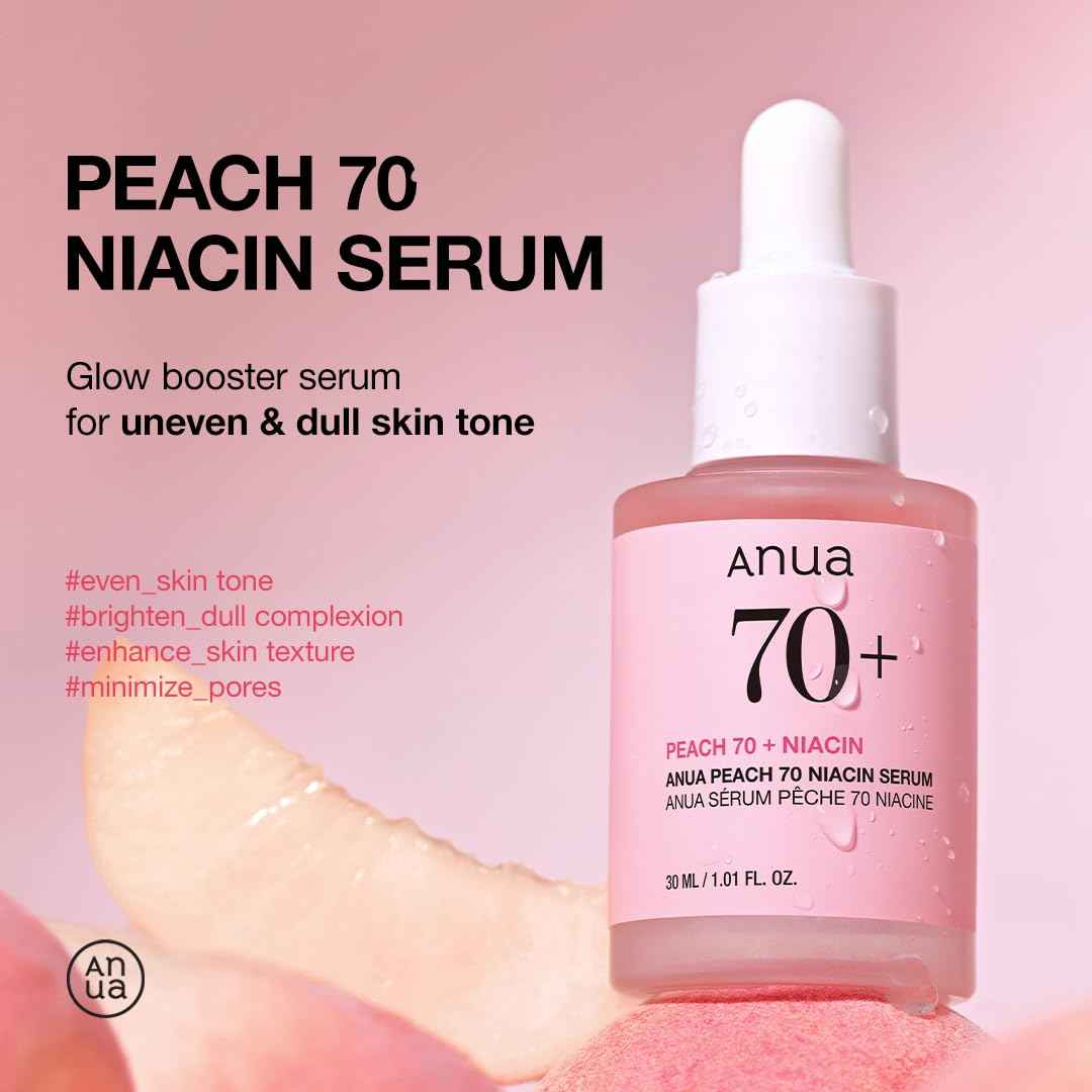 Anua Peach 70 Niacinamide Serum, Daily Glow Serum For Face, Skin Tone & Dullness Care with Vitamin B12, Lightweight, Hydrating For Glass Skin Effect, Korean Skin Care, 1.01 fl.oz