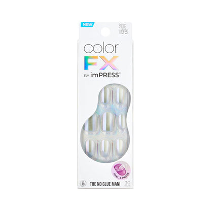 KISS_colorFX_by_imPRESS_Press_On_Nails_,_‘Sour_Love’,_Solid_White_with_Pearlescent_Finish,_Short_Oval,_IMPROVED_adhesive,_Includes_30_Fake_Nails,_Prep_Pad,_1_Manicure_Stick,_1_Mini_Nail_File
