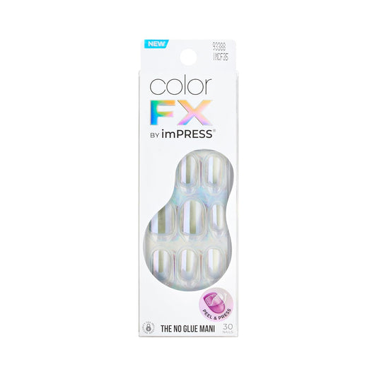 KISS_colorFX_by_imPRESS_Press_On_Nails_,_‘Sour_Love’,_Solid_White_with_Pearlescent_Finish,_Short_Oval,_IMPROVED_adhesive,_Includes_30_Fake_Nails,_Prep_Pad,_1_Manicure_Stick,_1_Mini_Nail_File