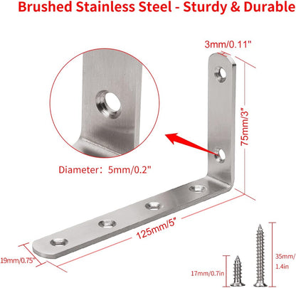 YUMORE_L_Bracket,_5"_x_3"_Max_Load:_35lb/15KG_Heavy_Duty_Stainless_Steel_Solid_Shelf_Support_Corner_Brace_Joint_Right_Angle_Bracket,_Pack_of_4