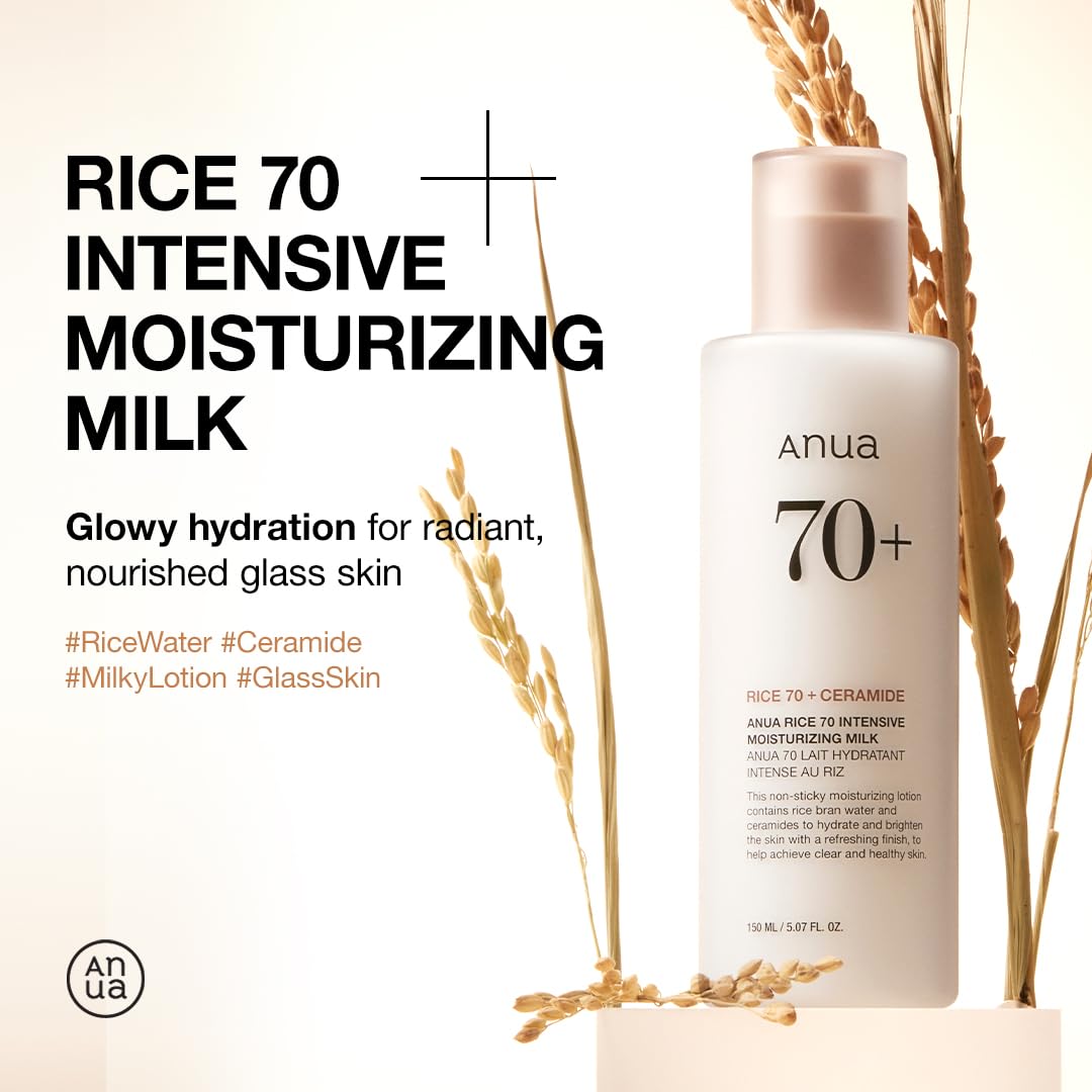 ANUA_Rice_70_Intensive_Moisturizing_Milk,_Hydrating_Face_Lotion,_Niacinamide,_Ceramides,_All_Skin_Types,_Sensitive,_Skin_Moisture_Barrier,_Lightweight_Nourishing,_Korean_Skincare,_5.07_fl.oz.