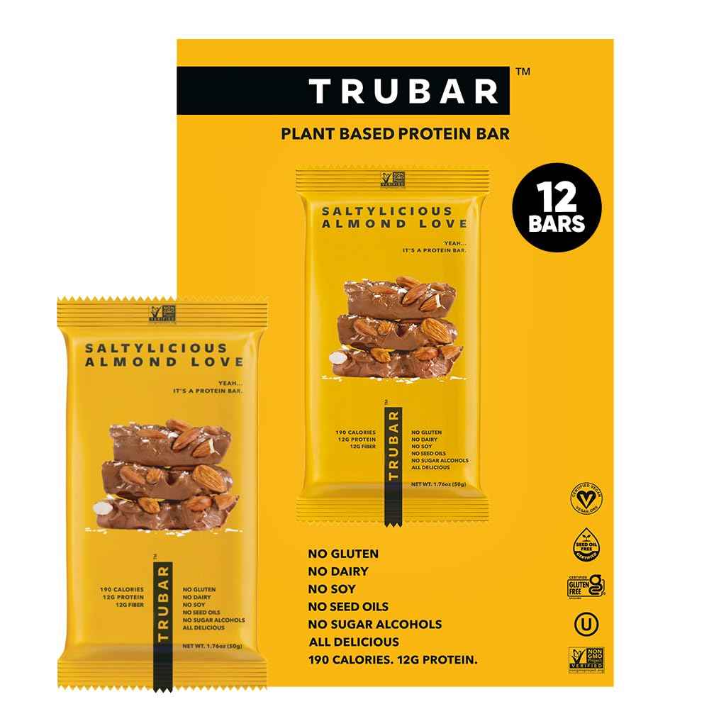 TRUBAR Vegan Protein Bar, Assorted Flavors, Gluten Free, Vegan Protein Snacks, 12G Plant-Based Protein, High Fiber, Healthy Protein Bars