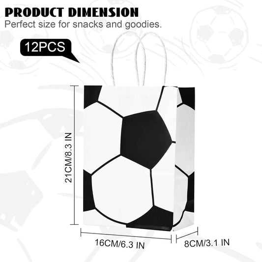 Leezmark 12 Pcs Soccer Party Favor Bags, Soccer Themed Party Gift Bags with Handles, Paper Gift Bags Soccer Goodie Bags Treat Candy Bags for Kids Adults Soccer Party Supplies