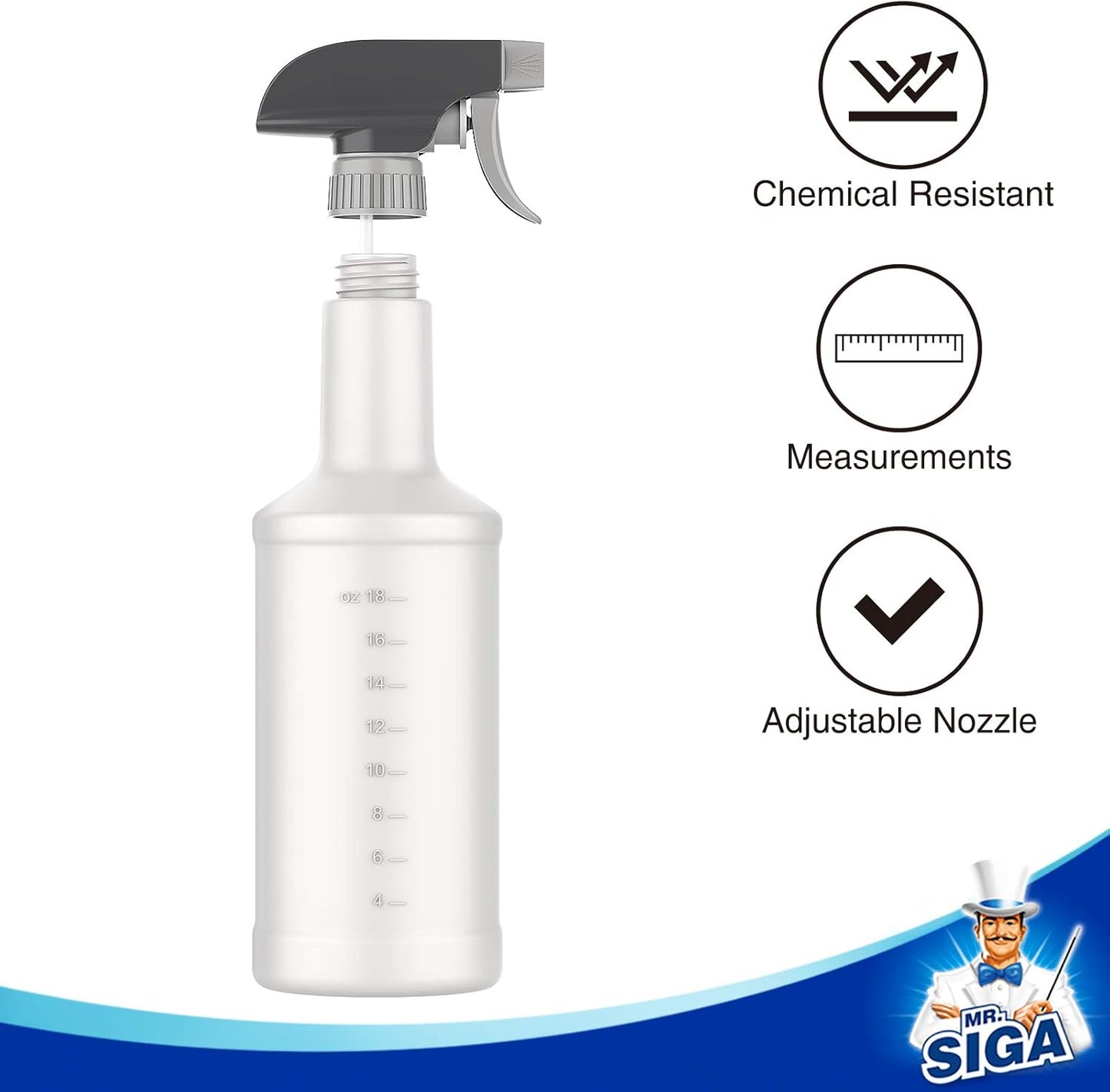 MR.SIGA_24_oz_Empty_Plastic_Spray_Bottles_for_Cleaning_Solutions,_Heavy_Duty_Household_Reusable_Spray_Bottles_with_Measurements_and_Adjustable_Leak_Proof_Nozzle,_3_Pack