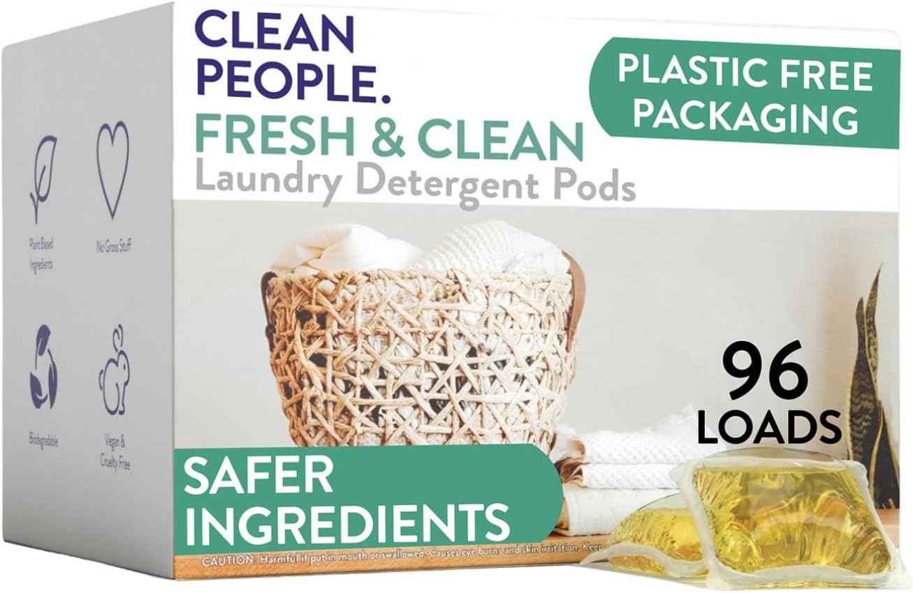 The Clean People Laundry Detergent Pods - Hypoallergenic Laundry Pods - Ultra Concentrated, Recyclable Packaging, Stain Fighting - Fresh Scent, 96 Pack