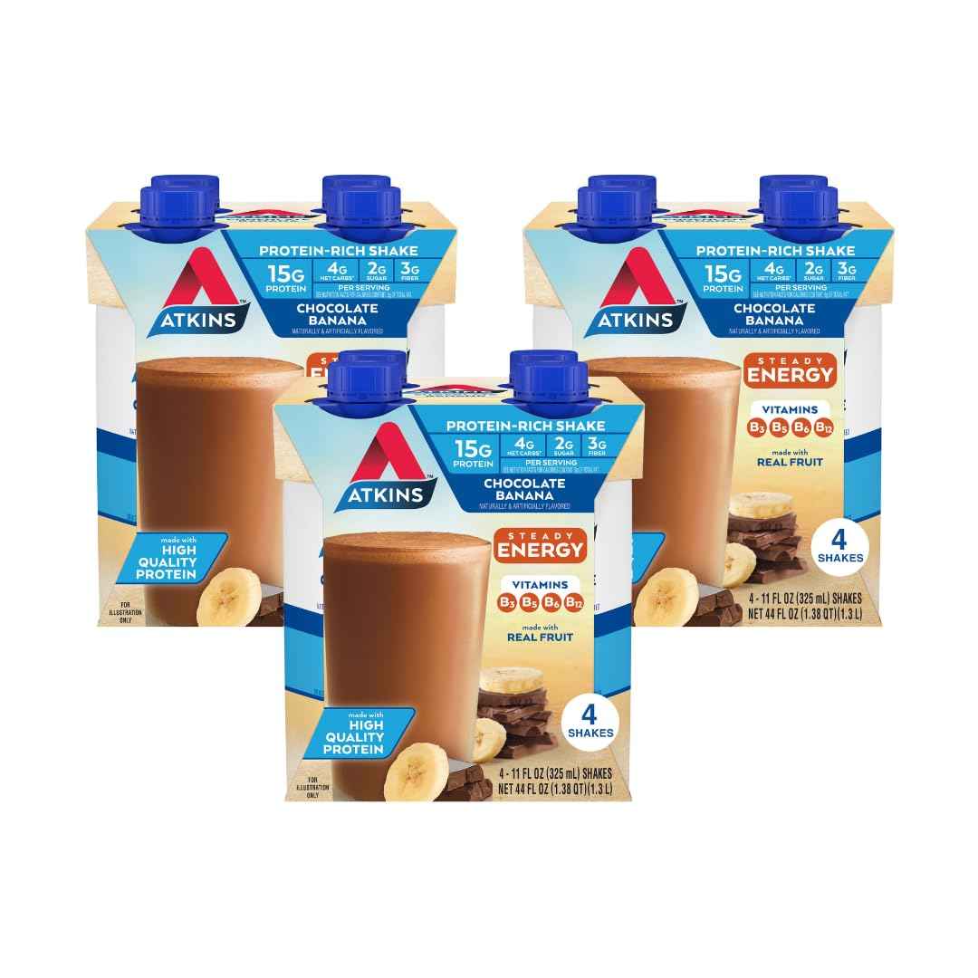 Atkins High Protein Shake, 15g Protein, 2g Net Carb, 1g Sugar, Keto Friendly, Chocolate Flavored Protein Shakes
